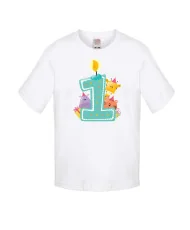 Детска тениска Рожден ден First Birthday candle  Animals blue