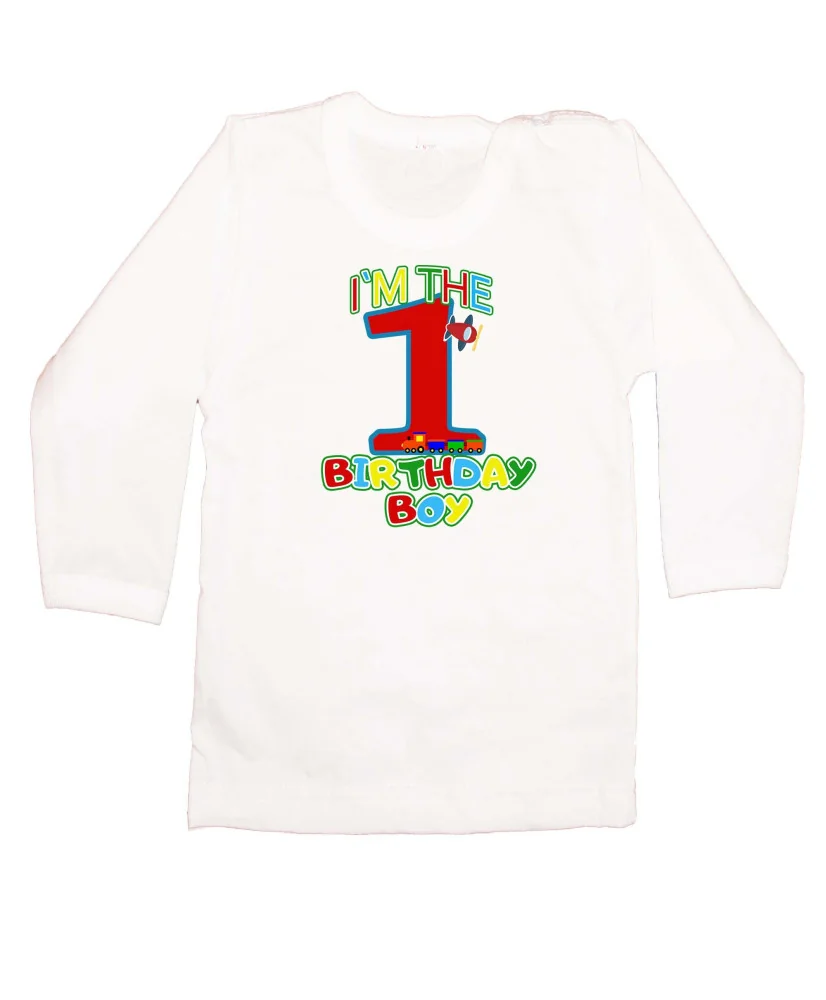 Детска тениска Рожден ден I am the birthday boy 1 train and plane Детска тениска Рожден ден I am the birthday boy 1 train and plane