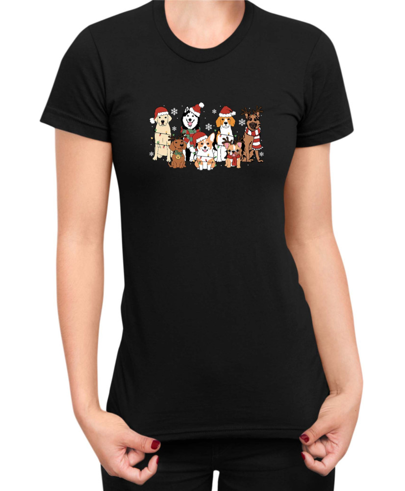 Дамска Коледна тениска Christmas Dogs Коледни кучета