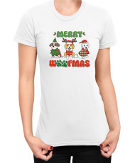 Дамска Коледна тениска Merry Woofmas 02 Весела Коледа Кученца