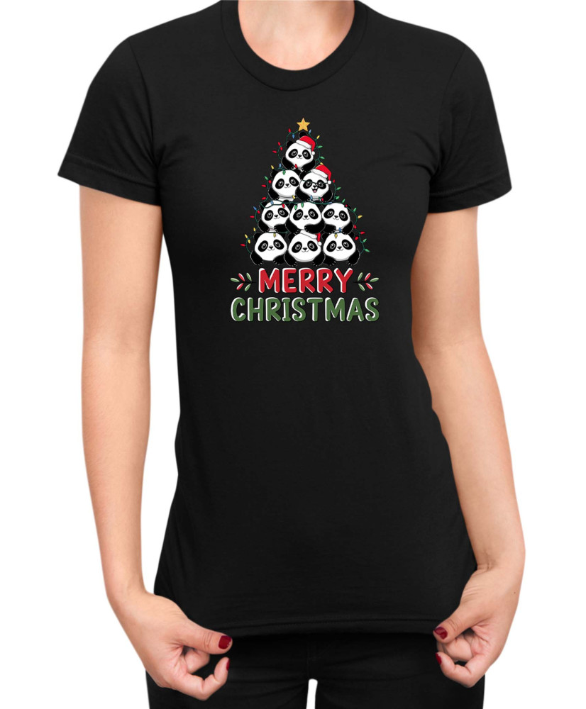 Дамска Коледна тениска Panda Christmas Tree Коледно Дърво от Панди