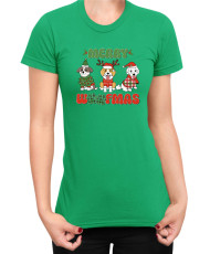 Дамска Коледна тениска Merry Woofmas 02 Весела Коледа Кученца