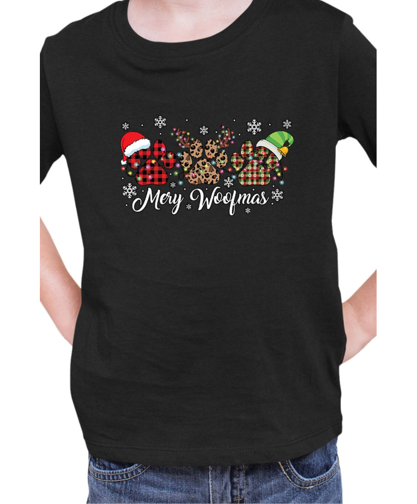 Детска Коледна Тениска Merry Woofmas 01 Весела Коледа Кученца