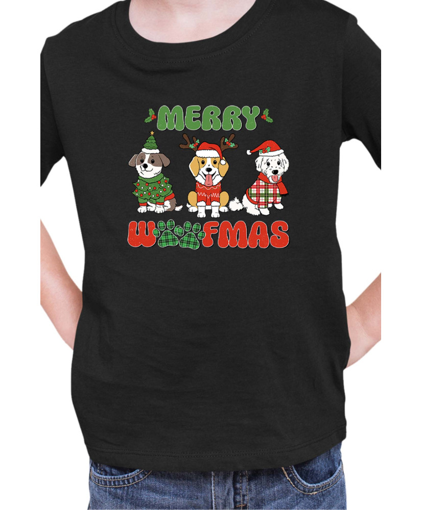 Детска Коледна Тениска Merry Woofmas 02 Весела Коледа Кученца