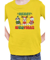 Детска Коледна Тениска Merry Woofmas 02 Весела Коледа Кученца