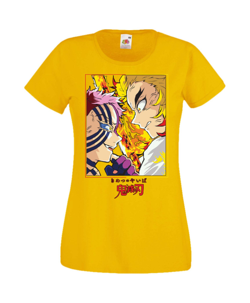 Дамска Тениска Manga Anime Demon Slayer Rengoku Vs Akaza Дамска Тениска Manga Anime Demon Slayer Rengoku Vs Akaza