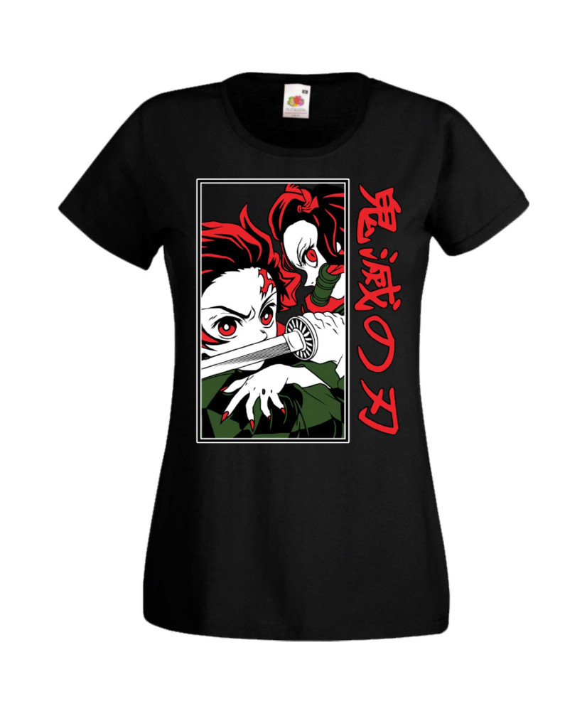 Дамска Тениска Manga Anime Demon Slayer Tanjiro Nezuko Fighting