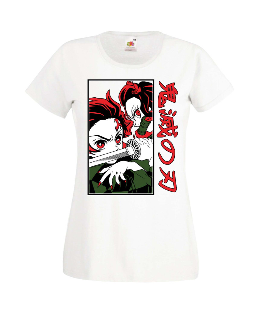 Дамска Тениска Manga Anime Demon Slayer Tanjiro Nezuko Fighting Дамска Тениска Manga Anime Demon Slayer Tanjiro Nezuko Fighting