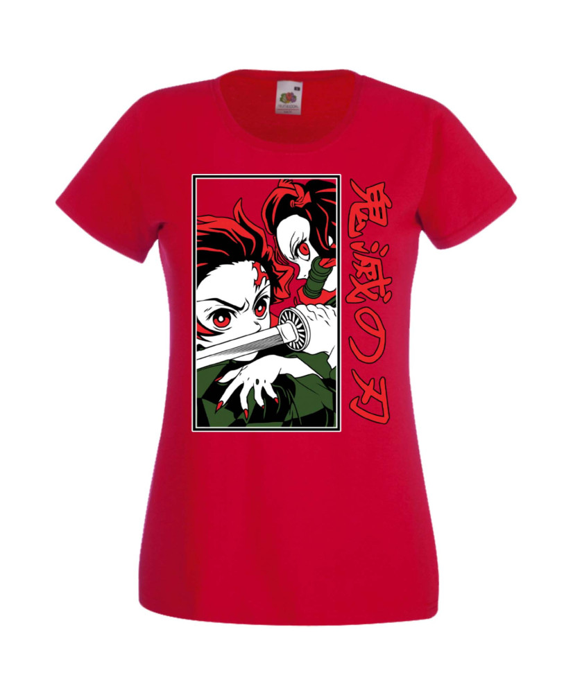 Дамска Тениска Manga Anime Demon Slayer Tanjiro Nezuko Fighting