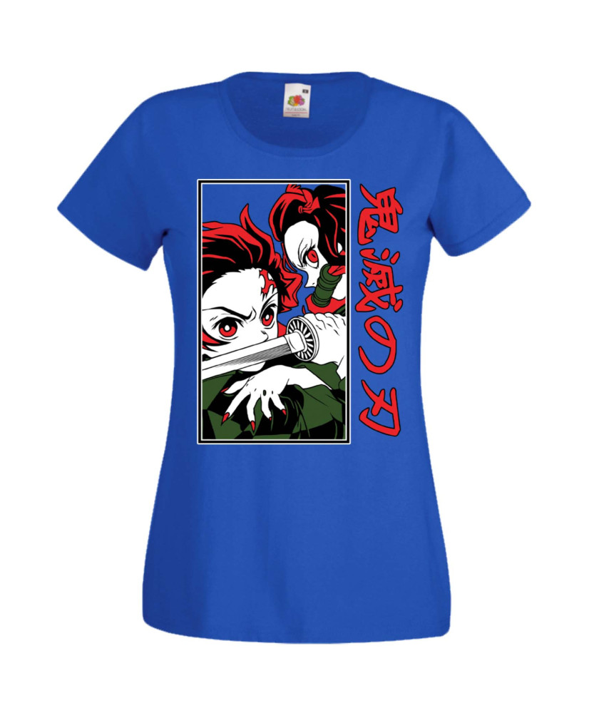 Дамска Тениска Manga Anime Demon Slayer Tanjiro Nezuko Fighting Дамска Тениска Manga Anime Demon Slayer Tanjiro Nezuko Fighting