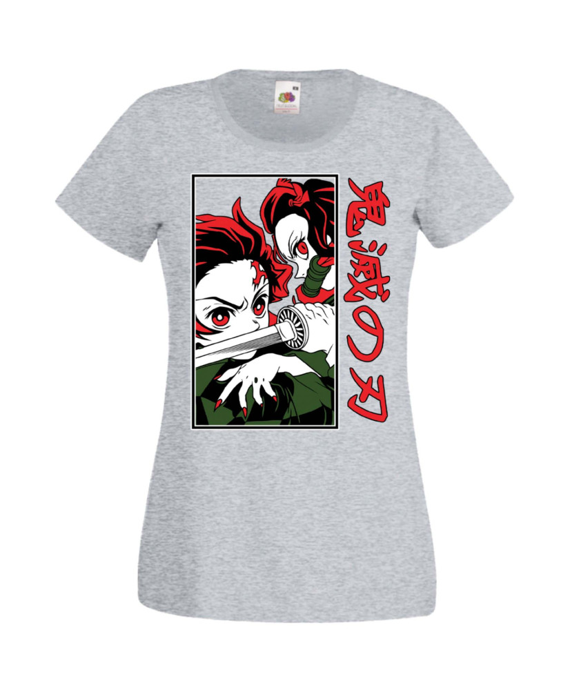 Дамска Тениска Manga Anime Demon Slayer Tanjiro Nezuko Fighting Дамска Тениска Manga Anime Demon Slayer Tanjiro Nezuko Fighting