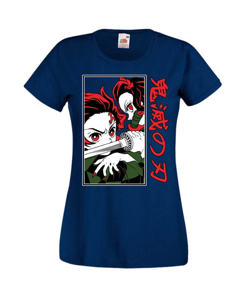 Дамска Тениска Manga Anime Demon Slayer Tanjiro Nezuko Fighting Дамска Тениска Manga Anime Demon Slayer Tanjiro Nezuko Fighting