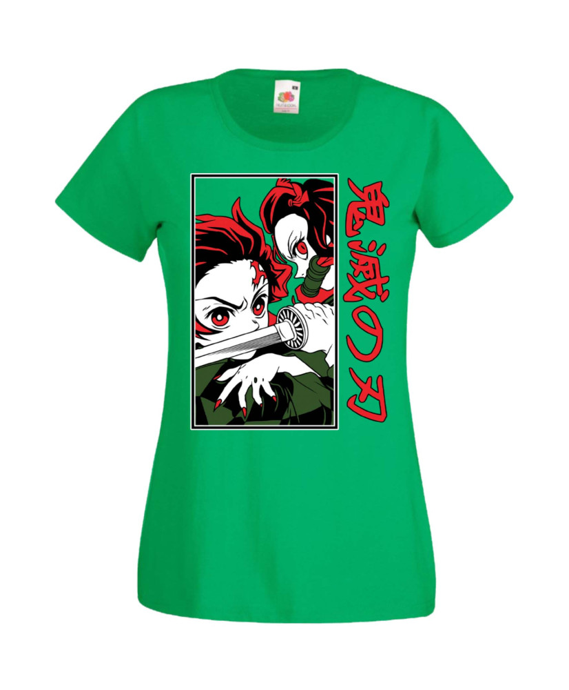 Дамска Тениска Manga Anime Demon Slayer Tanjiro Nezuko Fighting Дамска Тениска Manga Anime Demon Slayer Tanjiro Nezuko Fighting
