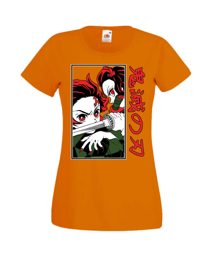 Дамска Тениска Manga Anime Demon Slayer Tanjiro Nezuko Fighting Дамска Тениска Manga Anime Demon Slayer Tanjiro Nezuko Fighting