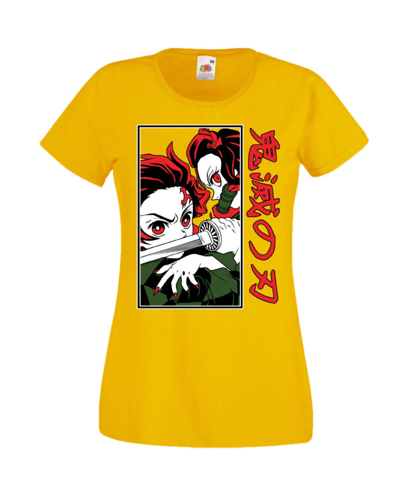 Дамска Тениска Manga Anime Demon Slayer Tanjiro Nezuko Fighting Дамска Тениска Manga Anime Demon Slayer Tanjiro Nezuko Fighting