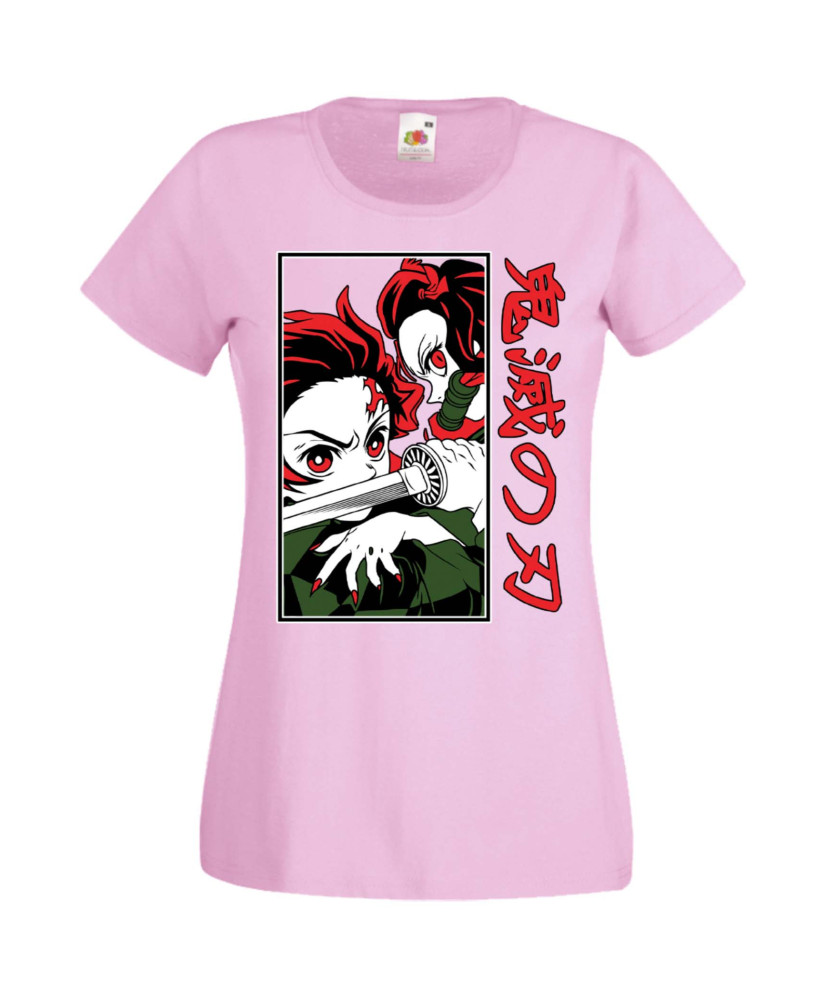 Дамска Тениска Manga Anime Demon Slayer Tanjiro Nezuko Fighting Дамска Тениска Manga Anime Demon Slayer Tanjiro Nezuko Fighting