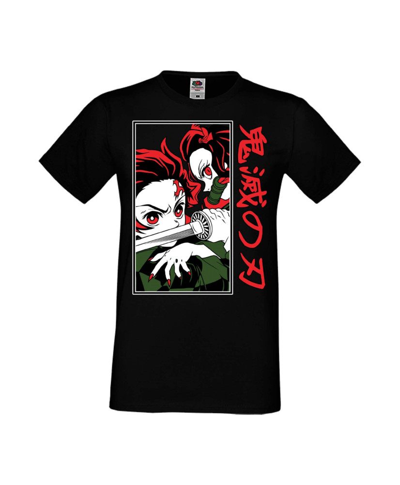 Мъжка Тениска Manga Anime Demon Slayer Tanjiro Nezuko Fighting