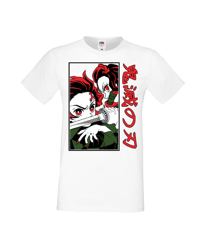 Мъжка Тениска Manga Anime Demon Slayer Tanjiro Nezuko Fighting