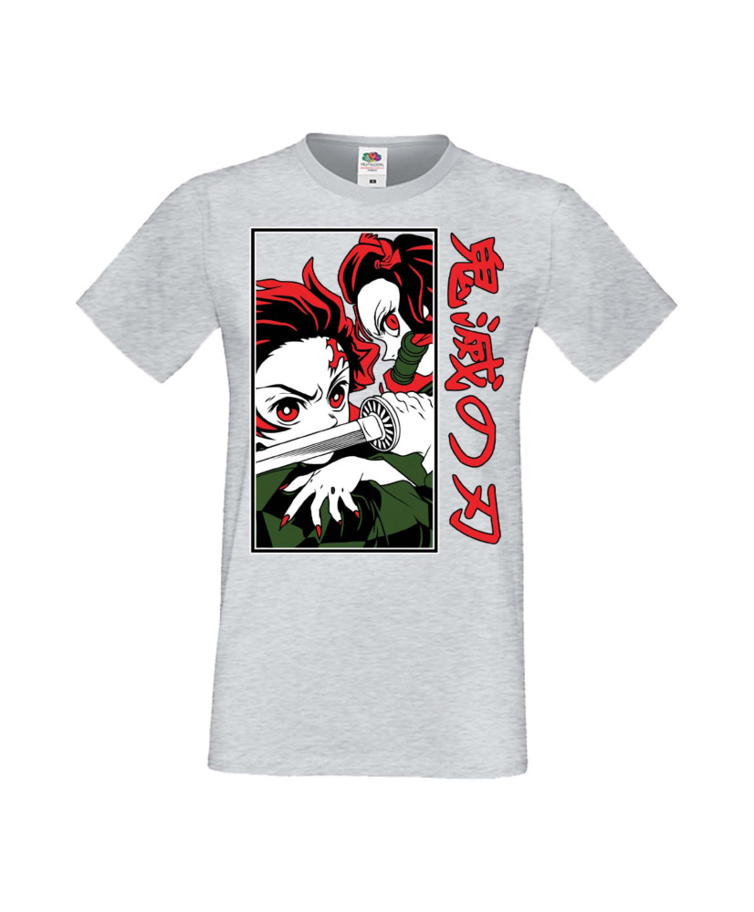 Мъжка Тениска Manga Anime Demon Slayer Tanjiro Nezuko Fighting