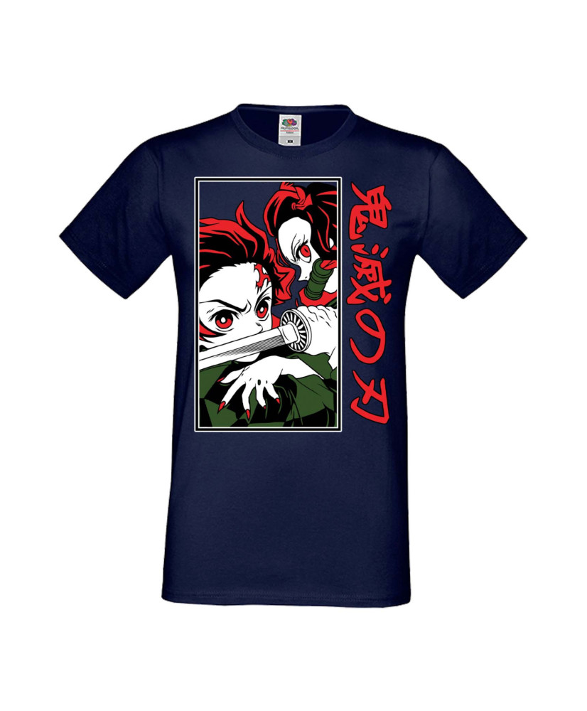 Мъжка Тениска Manga Anime Demon Slayer Tanjiro Nezuko Fighting
