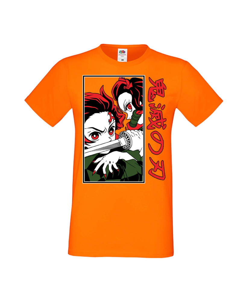 Мъжка Тениска Manga Anime Demon Slayer Tanjiro Nezuko Fighting