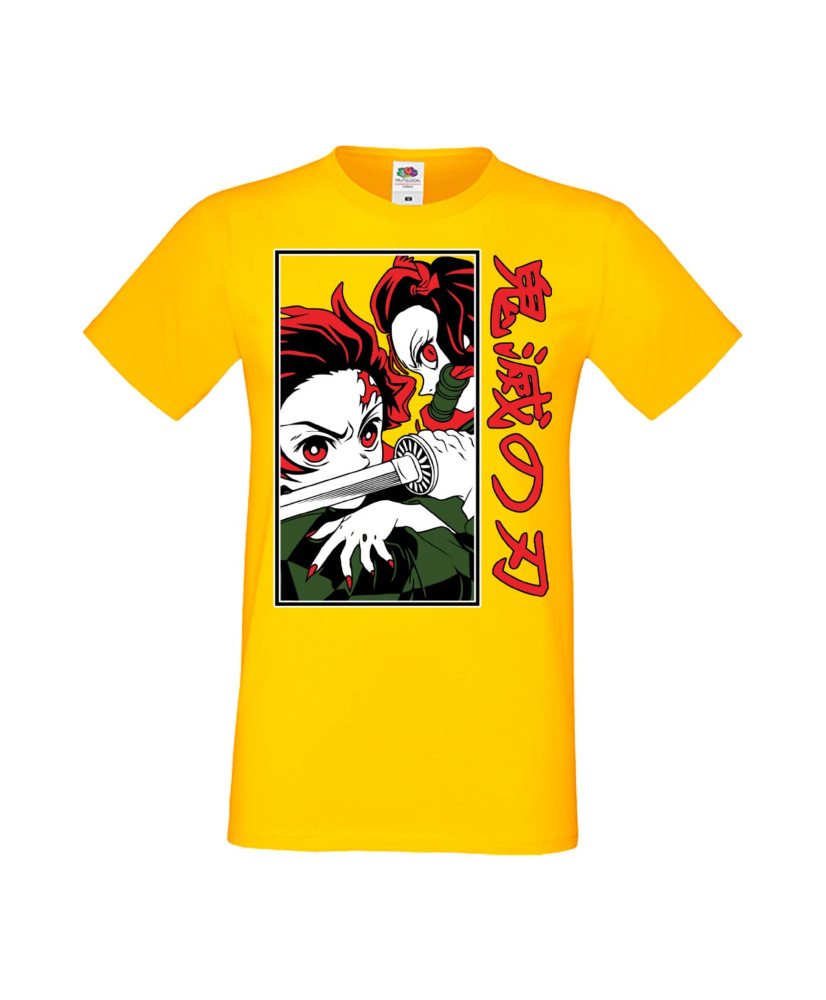 Мъжка Тениска Manga Anime Demon Slayer Tanjiro Nezuko Fighting