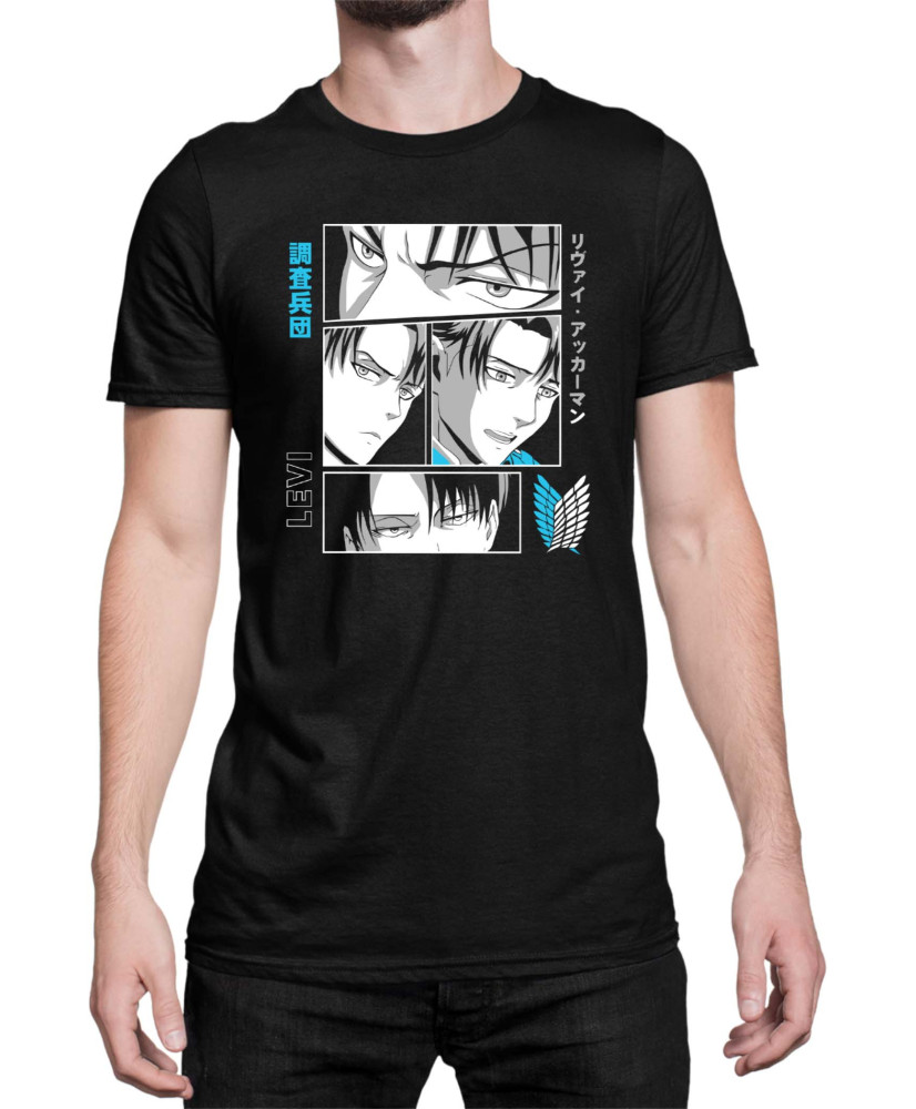 Мъжка Тениска Japan Anime Manga Levi Faces Мъжка Тениска Japan Anime Manga Levi Faces