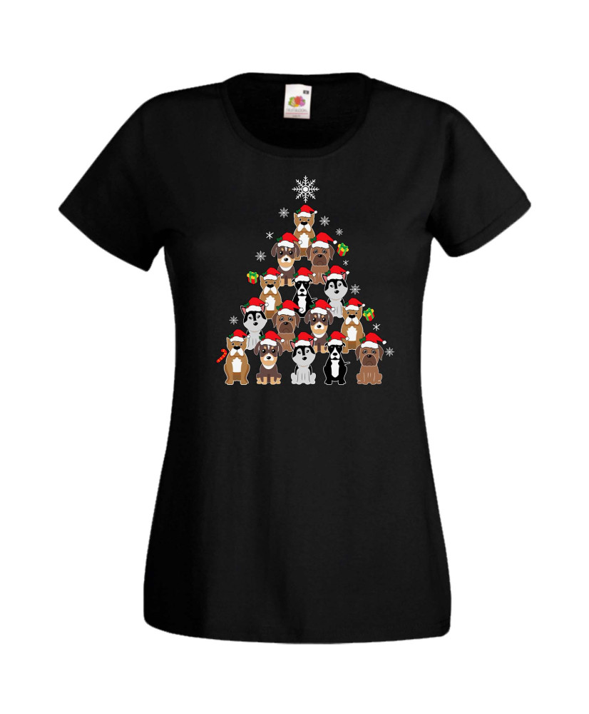 Дамска Коледна Тениска Подарък За Коледа Нова Година Dogs Christmas Tree Chippoa