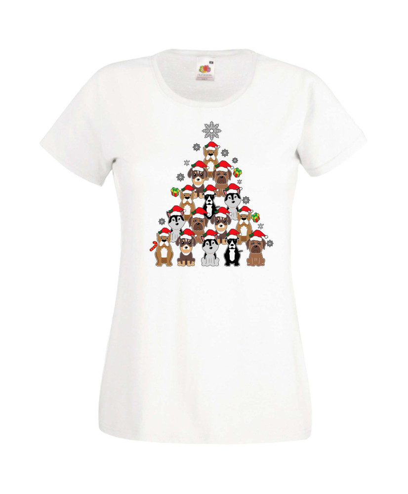 Дамска Коледна Тениска Подарък За Коледа Нова Година Dogs Christmas Tree Chippoa Дамска Коледна Тениска Подарък За Коледа Нова Година Dogs Christmas Tree Chippoa