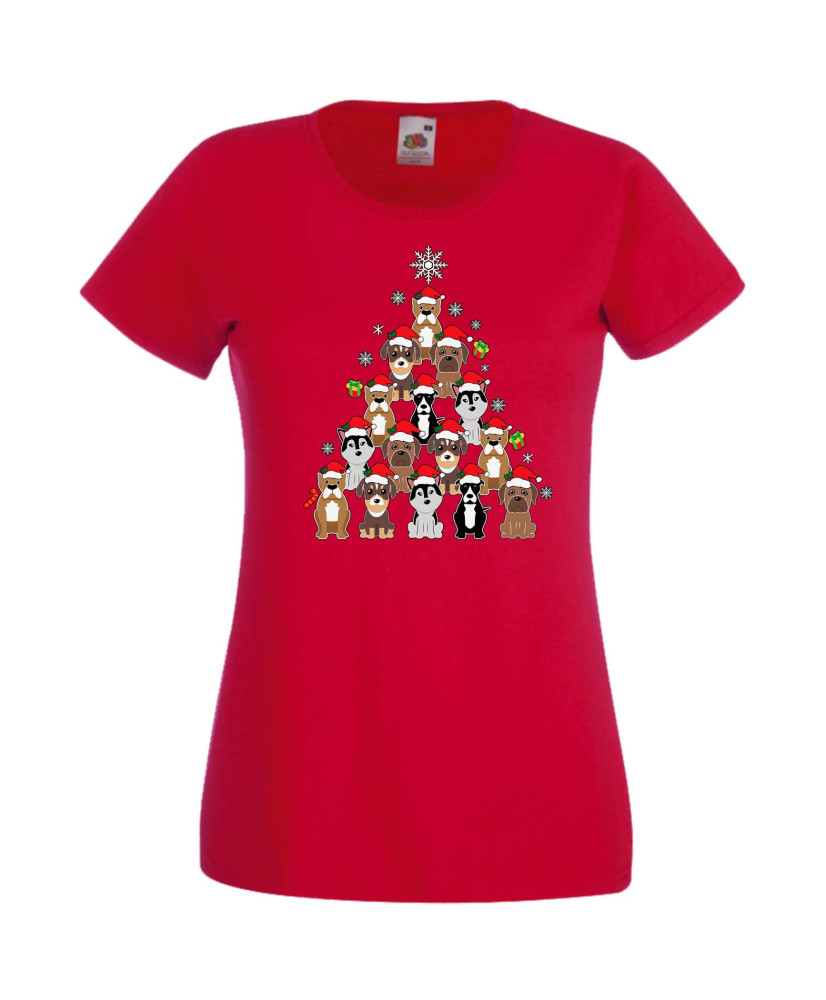 Дамска Коледна Тениска Подарък За Коледа Нова Година Dogs Christmas Tree Chippoa