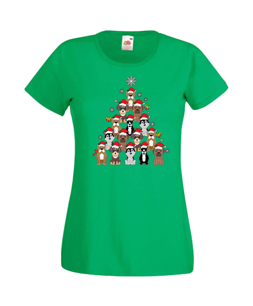 Дамска Коледна Тениска Подарък За Коледа Нова Година Dogs Christmas Tree Chippoa