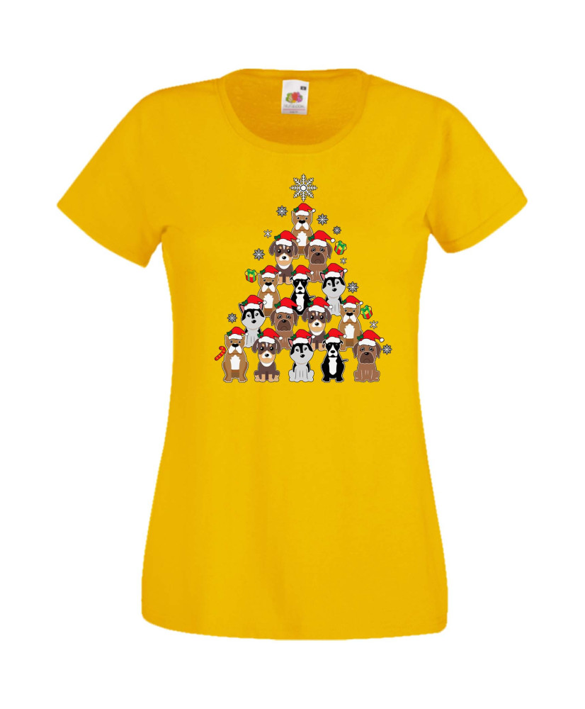 Дамска Коледна Тениска Подарък За Коледа Нова Година Dogs Christmas Tree Chippoa Дамска Коледна Тениска Подарък За Коледа Нова Година Dogs Christmas Tree Chippoa