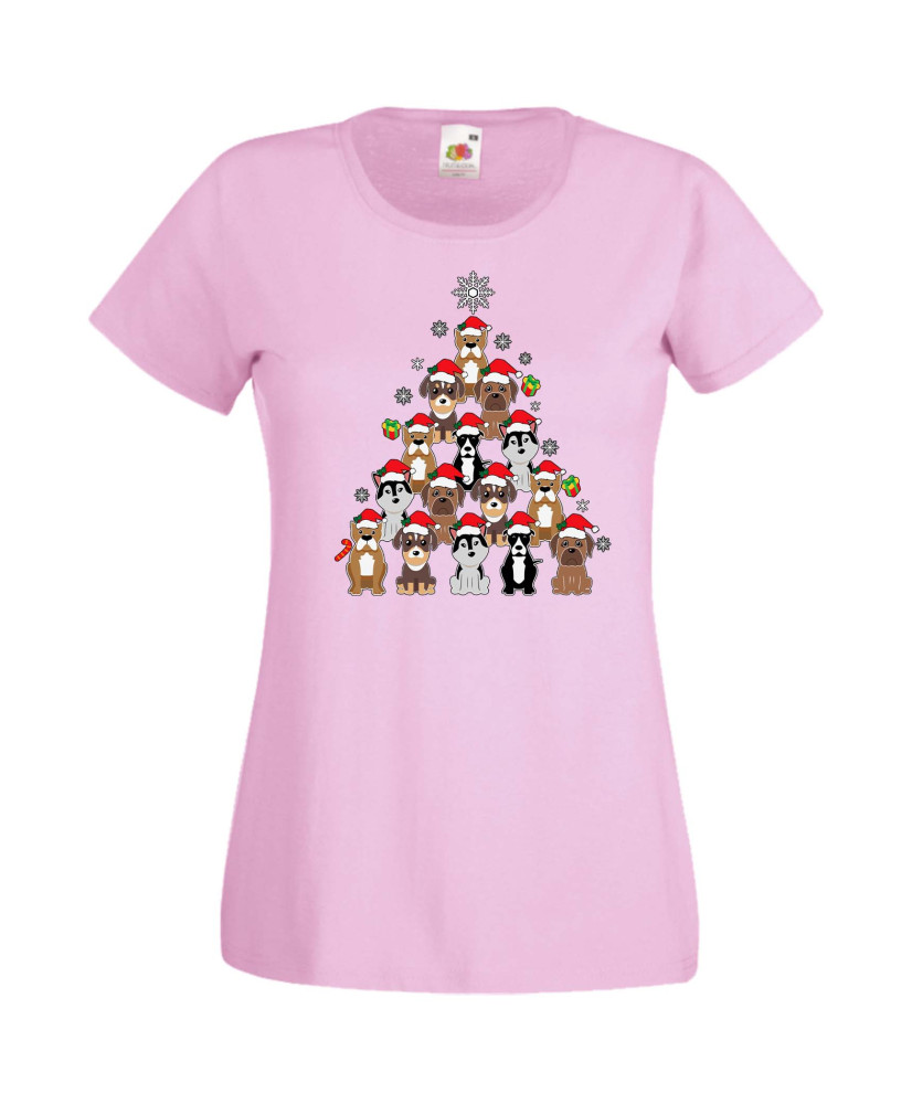 Дамска Коледна Тениска Подарък За Коледа Нова Година Dogs Christmas Tree Chippoa Дамска Коледна Тениска Подарък За Коледа Нова Година Dogs Christmas Tree Chippoa