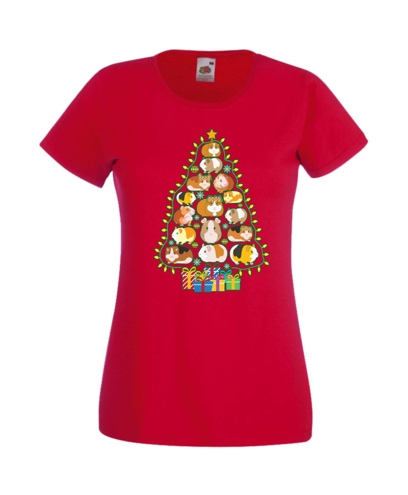 Дамска Коледна Тениска Подарък За Коледа Нова Година Guinea Pig Christmas Tree Lights Chippoa Дамска Коледна Тениска Подарък За Коледа Нова Година Guinea Pig Christmas Tree Lights Chippoa