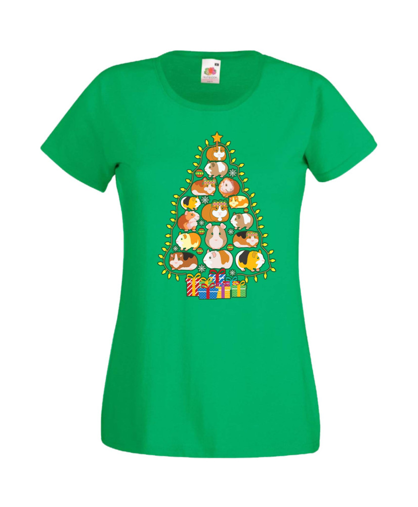 Дамска Коледна Тениска Подарък За Коледа Нова Година Guinea Pig Christmas Tree Lights Chippoa Дамска Коледна Тениска Подарък За Коледа Нова Година Guinea Pig Christmas Tree Lights Chippoa