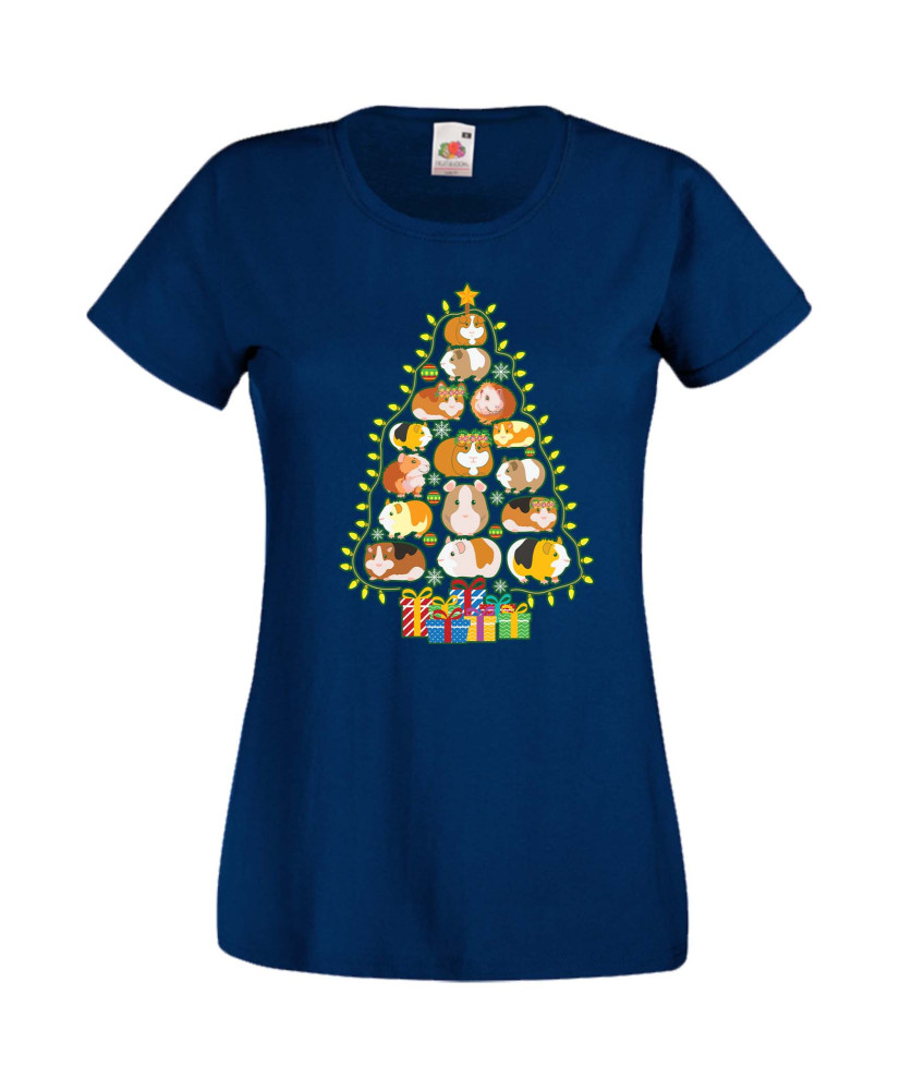 Дамска Коледна Тениска Подарък За Коледа Нова Година Guinea Pig Christmas Tree Lights Chippoa Дамска Коледна Тениска Подарък За Коледа Нова Година Guinea Pig Christmas Tree Lights Chippoa