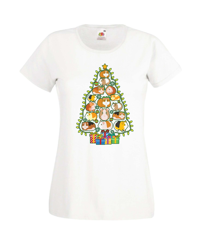 Дамска Коледна Тениска Подарък За Коледа Нова Година Guinea Pig Christmas Tree Lights Chippoa Дамска Коледна Тениска Подарък За Коледа Нова Година Guinea Pig Christmas Tree Lights Chippoa