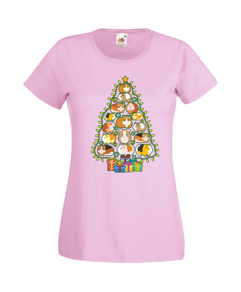 Дамска Коледна Тениска Подарък За Коледа Нова Година Guinea Pig Christmas Tree Lights Chippoa Дамска Коледна Тениска Подарък За Коледа Нова Година Guinea Pig Christmas Tree Lights Chippoa