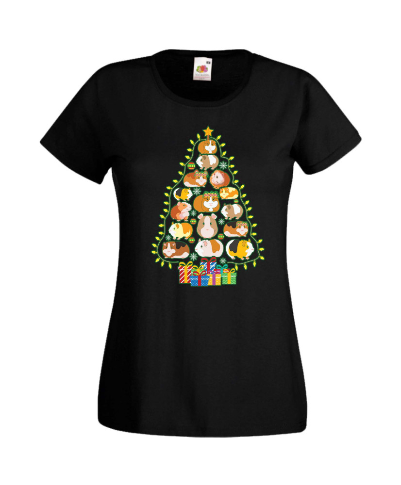 Дамска Коледна Тениска Подарък За Коледа Нова Година Guinea Pig Christmas Tree Lights Chippoa Дамска Коледна Тениска Подарък За Коледа Нова Година Guinea Pig Christmas Tree Lights Chippoa