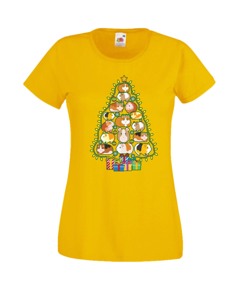 Дамска Коледна Тениска Подарък За Коледа Нова Година Guinea Pig Christmas Tree Lights Chippoa Дамска Коледна Тениска Подарък За Коледа Нова Година Guinea Pig Christmas Tree Lights Chippoa