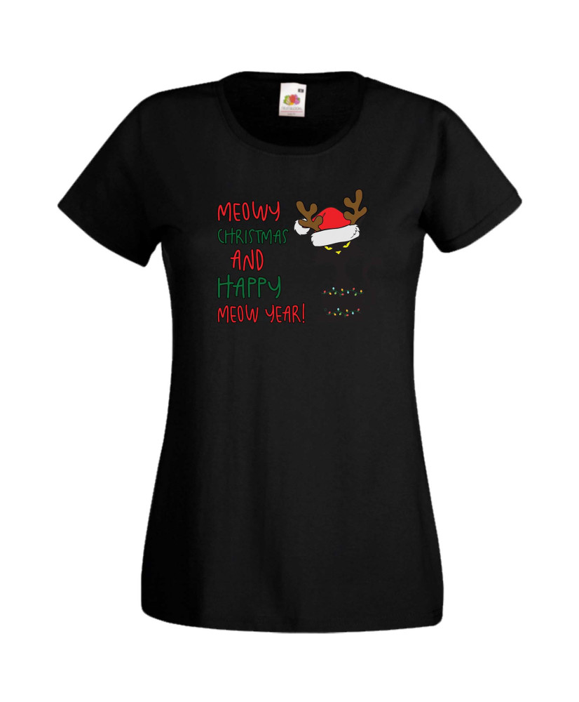Дамска Коледна Тениска Подарък За Коледа Нова Година Meowy Christmas And Happy Meow Year Дамска Коледна Тениска Подарък За Коледа Нова Година Meowy Christmas And Happy Meow Year