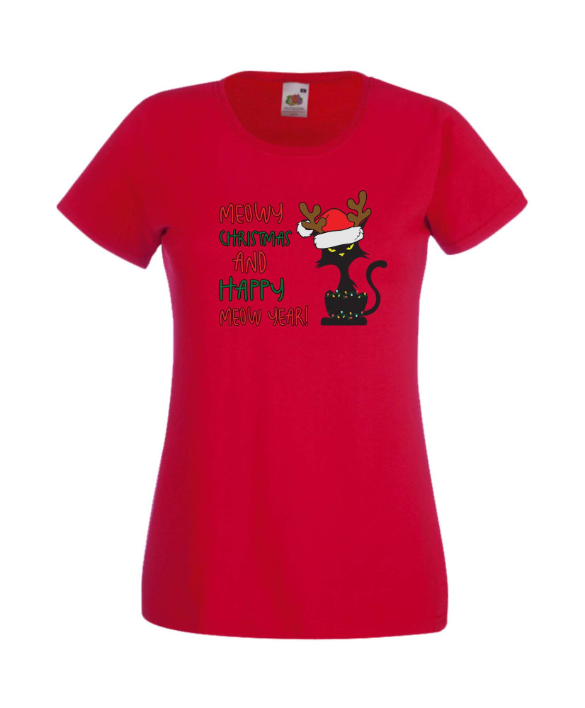 Дамска Коледна Тениска Подарък За Коледа Нова Година Meowy Christmas And Happy Meow Year Дамска Коледна Тениска Подарък За Коледа Нова Година Meowy Christmas And Happy Meow Year