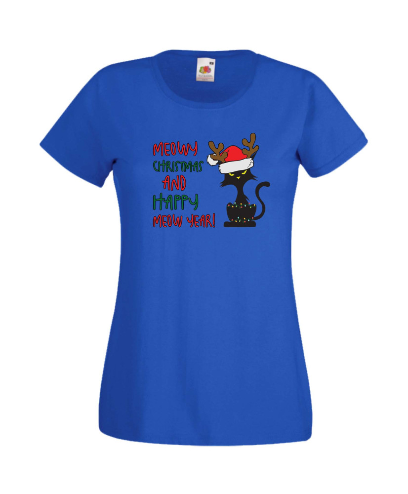 Дамска Коледна Тениска Подарък За Коледа Нова Година Meowy Christmas And Happy Meow Year Дамска Коледна Тениска Подарък За Коледа Нова Година Meowy Christmas And Happy Meow Year