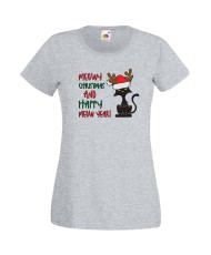 Дамска Коледна Тениска Подарък За Коледа Нова Година Meowy Christmas And Happy Meow Year