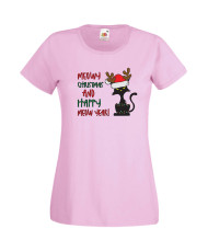 Дамска Коледна Тениска Подарък За Коледа Нова Година Meowy Christmas And Happy Meow Year