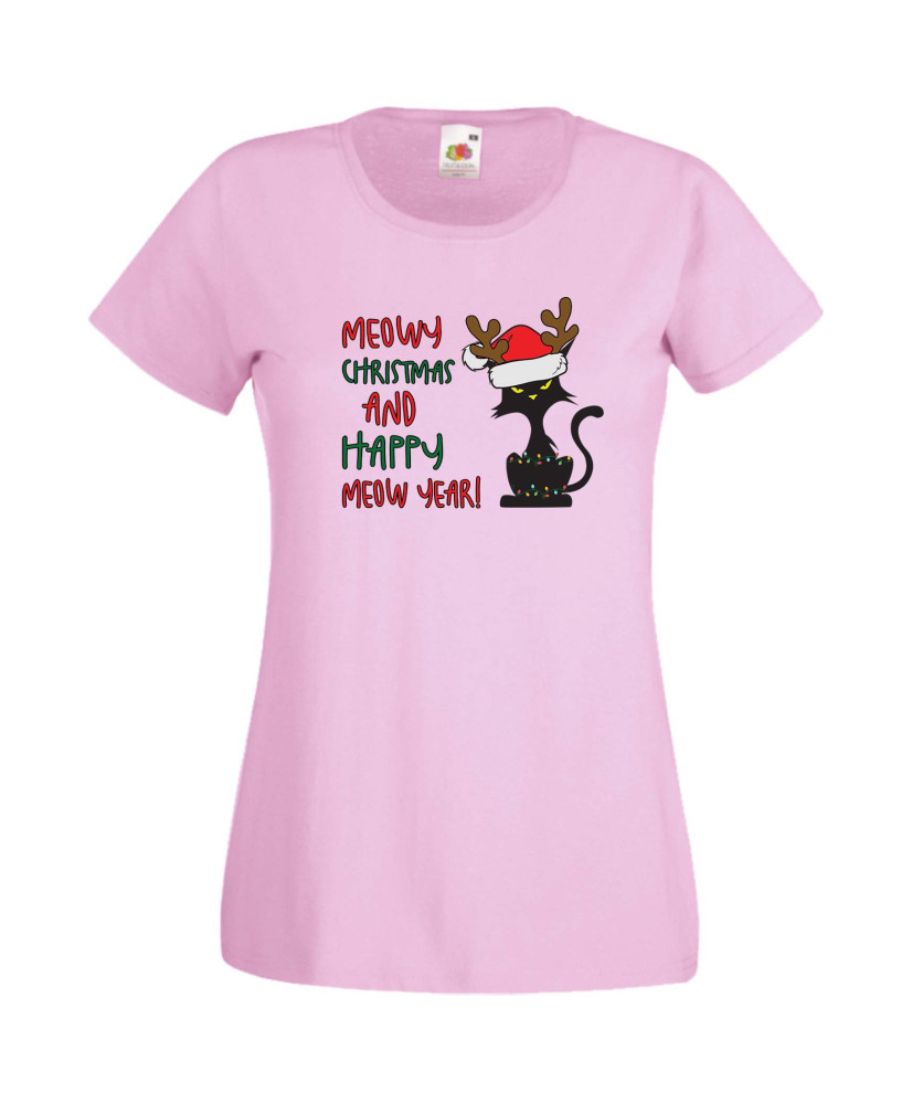 Дамска Коледна Тениска Подарък За Коледа Нова Година Meowy Christmas And Happy Meow Year Дамска Коледна Тениска Подарък За Коледа Нова Година Meowy Christmas And Happy Meow Year