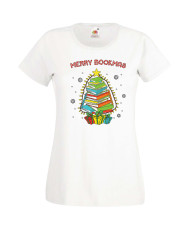 Дамска Коледна Тениска Подарък За Коледа Нова Година Merry Bookmas Books Christmas Tree