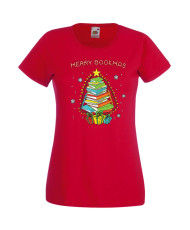 Дамска Коледна Тениска Подарък За Коледа Нова Година Merry Bookmas Books Christmas Tree