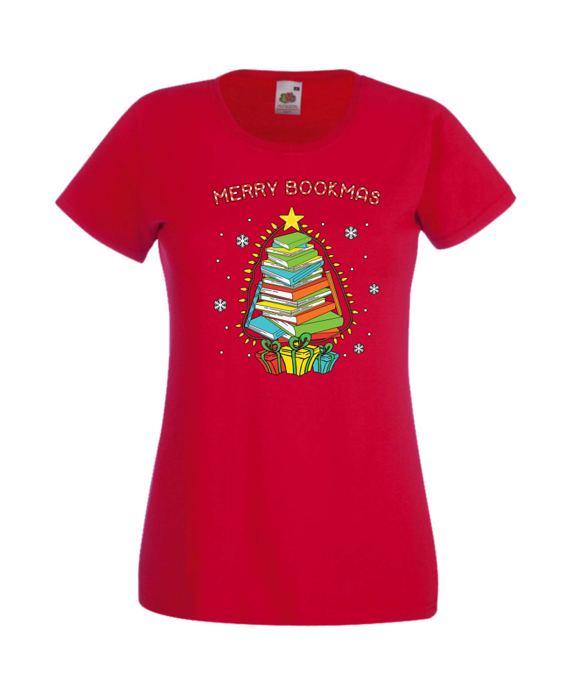 Дамска Коледна Тениска Подарък За Коледа Нова Година Merry Bookmas Books Christmas Tree Дамска Коледна Тениска Подарък За Коледа Нова Година Merry Bookmas Books Christmas Tree