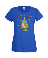 Дамска Коледна Тениска Подарък За Коледа Нова Година Merry Bookmas Books Christmas Tree